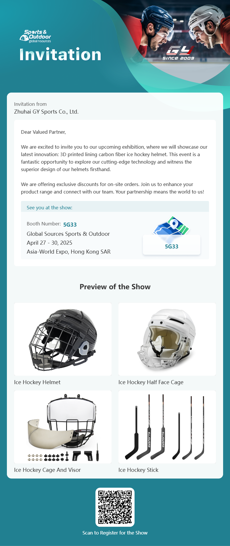 GY Global Sources Sports & Outdoor, এপ্রিল 27-30,2025, Asia-World Expo, Hong Kong SAR, বুথ নম্বর। 5G33